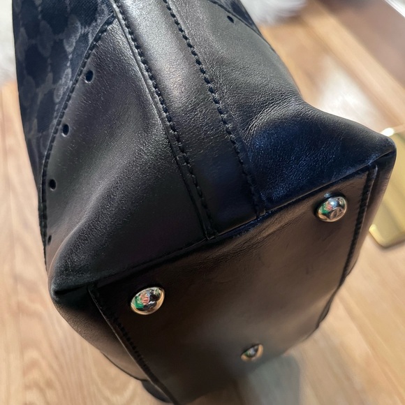 Gucci GG Black Canvas Tote with Horsebit Gold Tone Detail - Picture 9 of 15